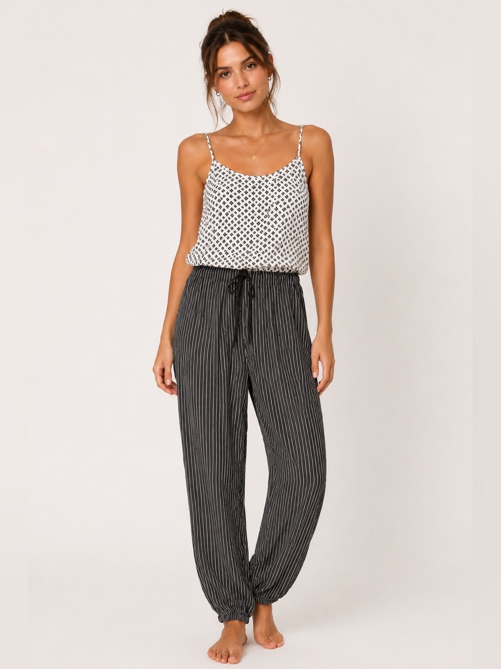 J. Crew Lightweight Black, Grey & White Patterned Spaghetti-Strap Jumpsuit, SM